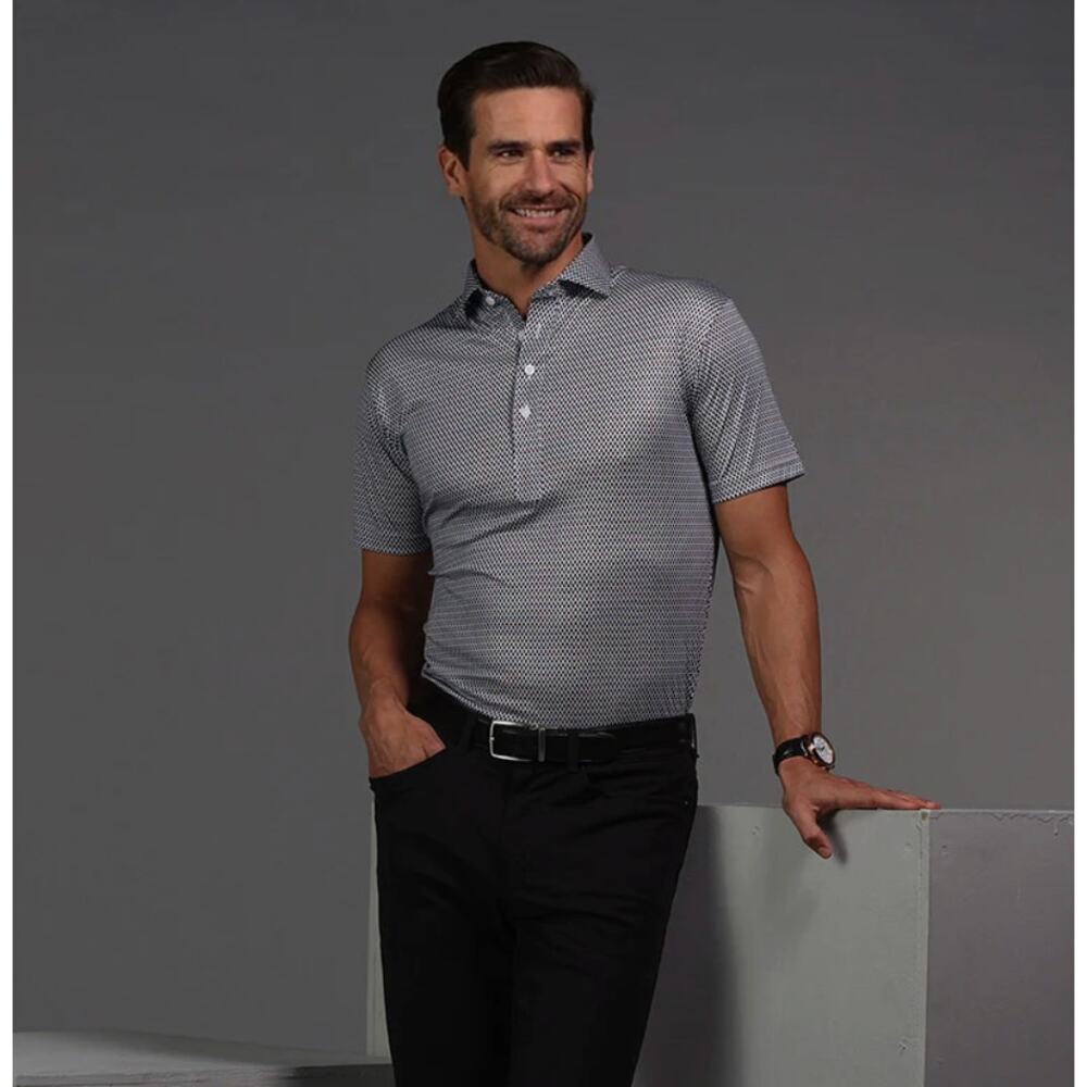 Collars & Co Semi Spread Collar Dress Polo Shirt Vintage Black Printed XXL NWT